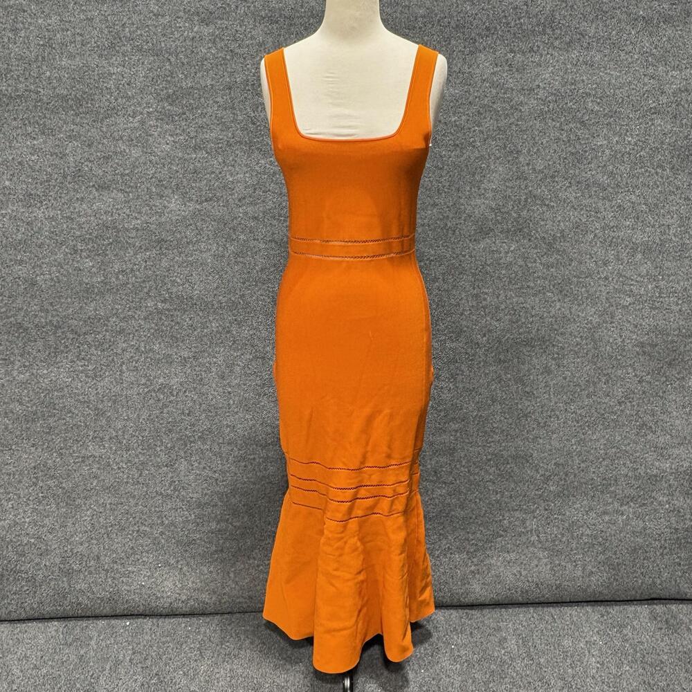 SIMKHAI Dress Womens L Orange Square Neck Knit Mermaid Tank Midi Party Stretch
